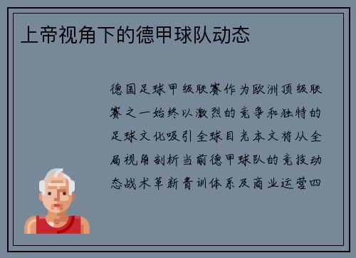 上帝视角下的德甲球队动态